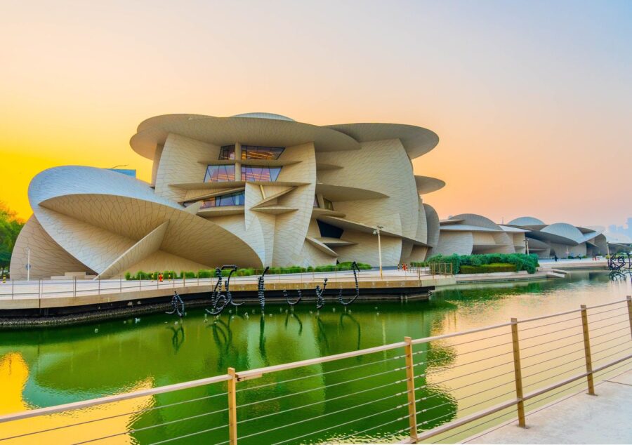 National,Museum,Of,Qatar,And,Outdoor,Courtyard,In,Doha,,Qatar