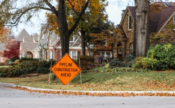 Pipleline,Construction,Ahead,Sign,In,Residential,Neighborhood, ,Temporary,Sign