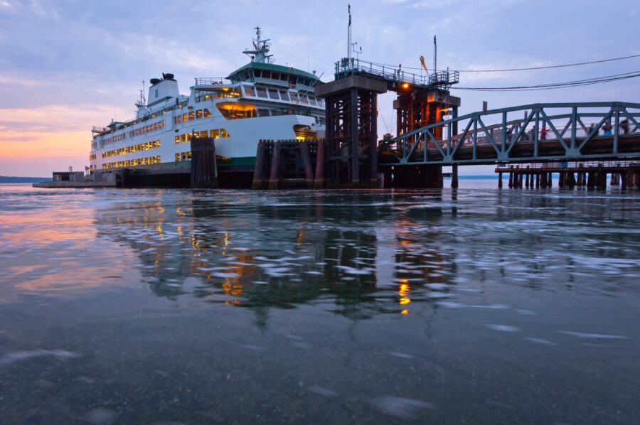 Mukilteo Clinton ferry leaves for Whidbey Island. Mukilteo, Washington, USA