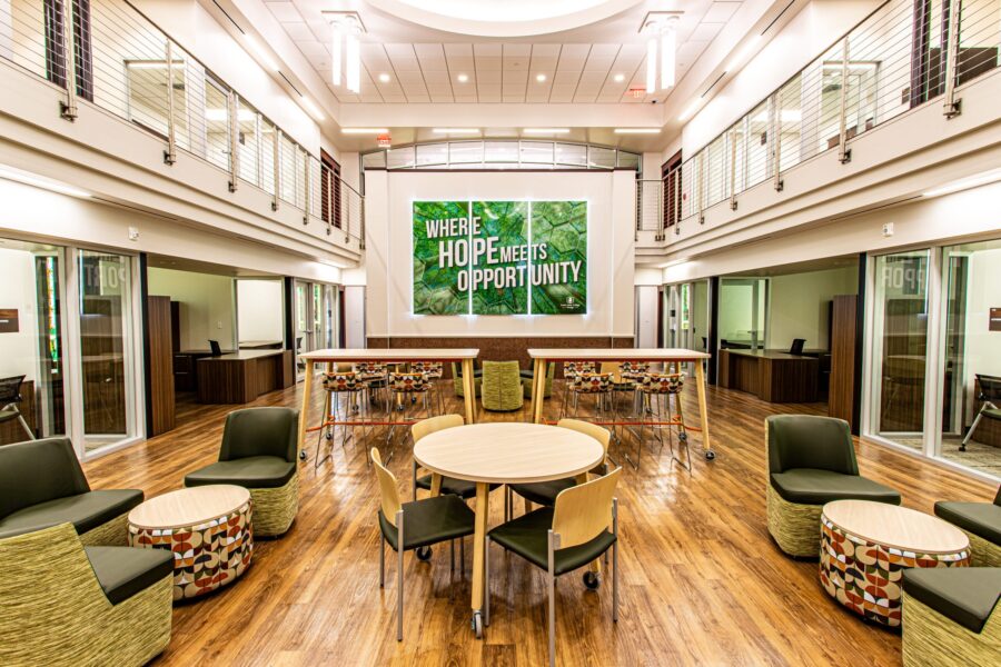 Building Interior with chairs and tables
