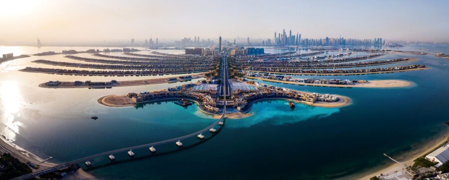 The,Palm,Island,Panorama,With,Dubai,Marina,Rising,In,The