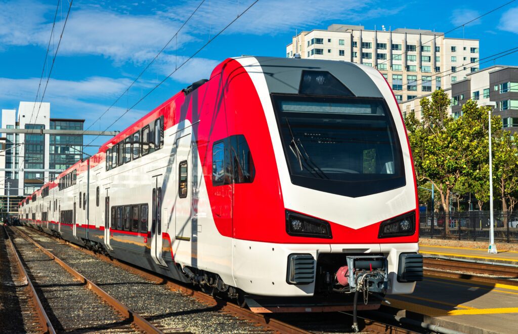 Electric,Trains,At,San,Francisco,Station,In,California,,Untied,States