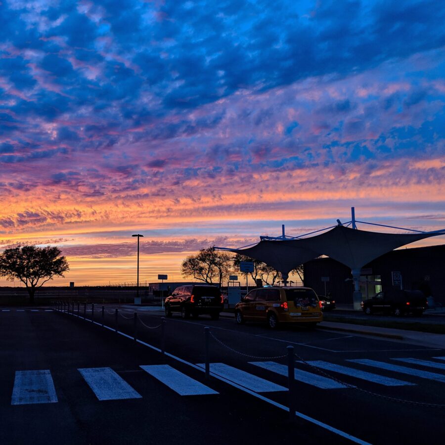 sunset outside a building