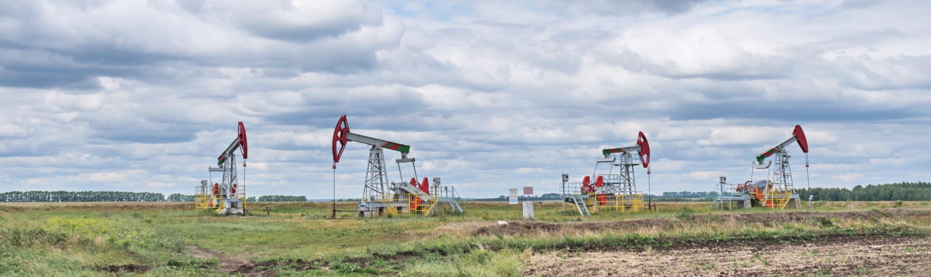 Summer,Industrial,Landscape.,Panorama.,Pumping,Machines,For,Production,Petroleum.four,Oil