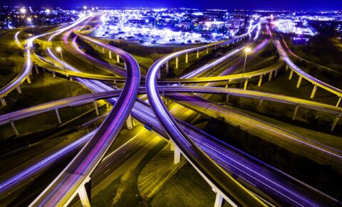 A large Highway intersection made up of crisscrossing roads located in Austin Texas
