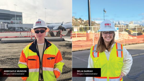 Abbegayle Munson and Delia Darrah at the Port of Seattle in hard hats