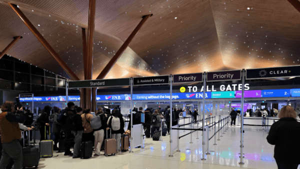 Pittsburgh International Airport (PIT) Busy airport check-in area at night